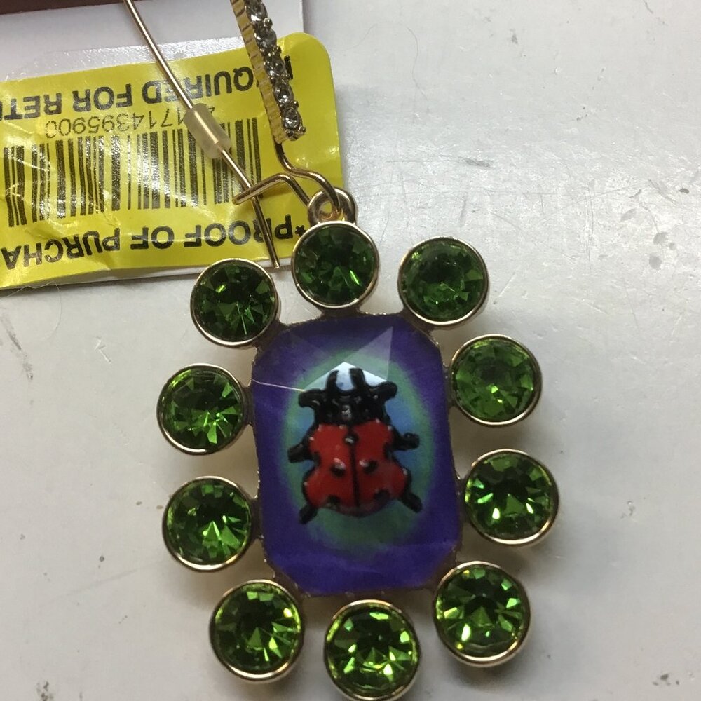 Betsey Johnson New Lady Bug on Blue, Purple, and Green Earrings - Picture 2 of 3